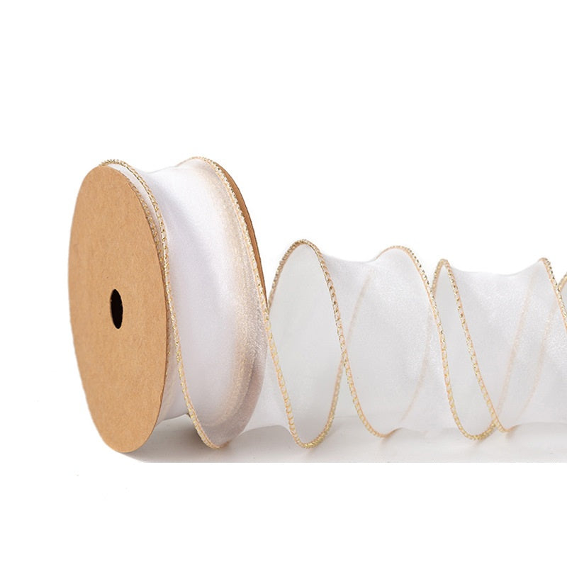 PTA2 CFMS Pita Chiffon Lis Emas Roll Lebar 4cm/Pita Kado 4cm/Pita Dekorasi Buket