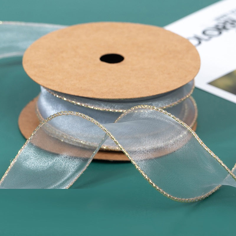 PTA2 CFMS Pita Chiffon Lis Emas Roll Lebar 4cm/Pita Kado 4cm/Pita Dekorasi Buket