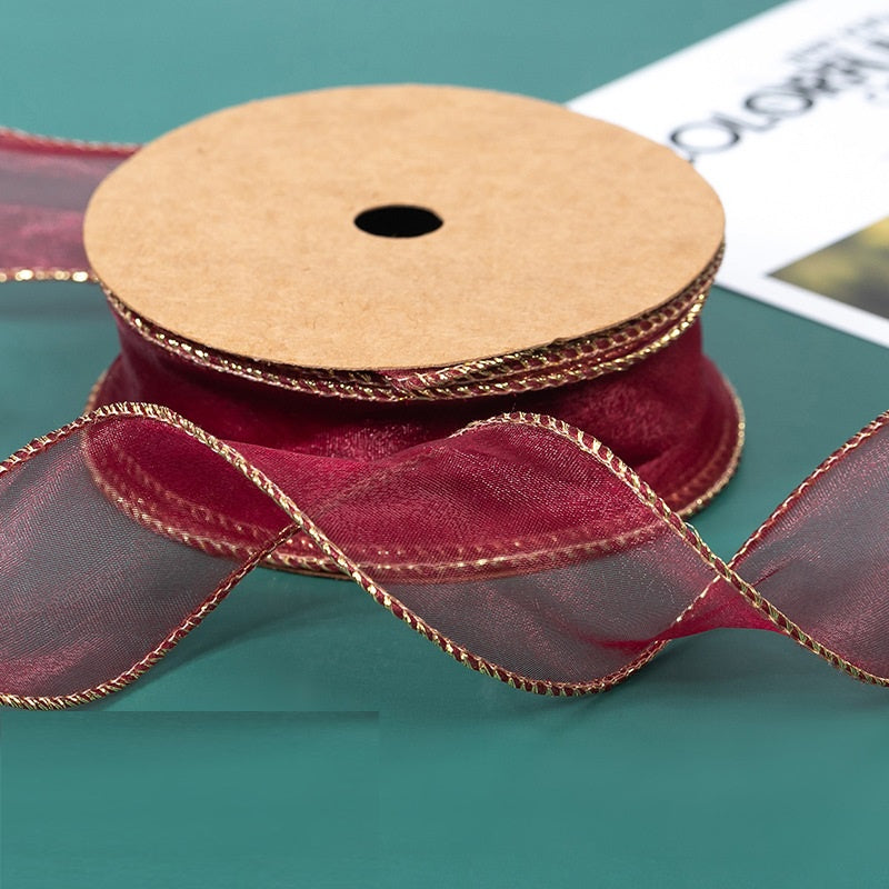 PTA2 CFMS Pita Chiffon Lis Emas Roll Lebar 4cm/Pita Kado 4cm/Pita Dekorasi Buket