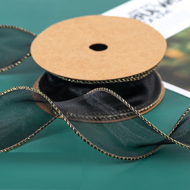 PTA2 CFMS Pita Chiffon Lis Emas Roll Lebar 4cm/Pita Kado 4cm/Pita Dekorasi Buket