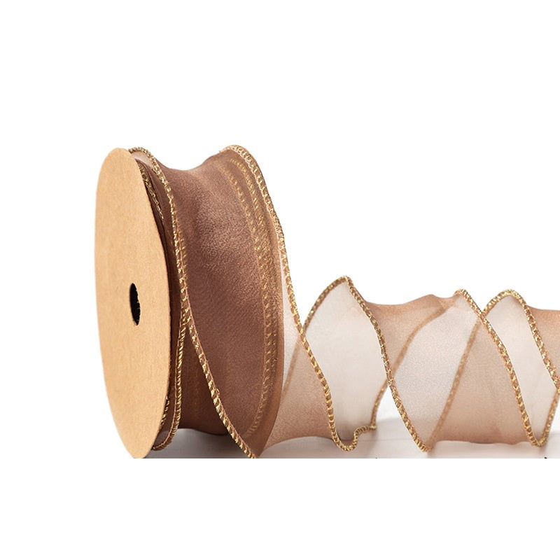 PTA2 CFMS Pita Chiffon Lis Emas Roll Lebar 4cm/Pita Kado 4cm/Pita Dekorasi Buket