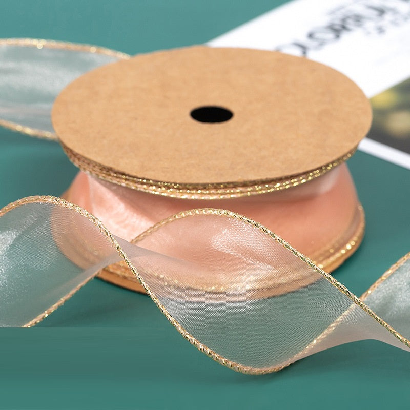 PTA2 CFMS Pita Chiffon Lis Emas Roll Lebar 4cm/Pita Kado 4cm/Pita Dekorasi Buket