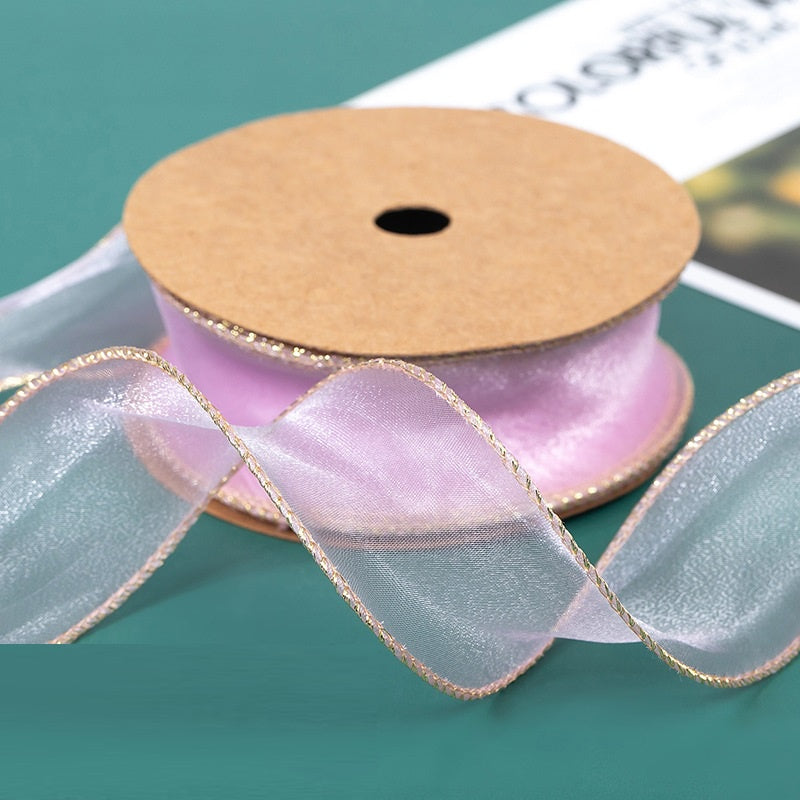 PTA2 CFMS Pita Chiffon Lis Emas Roll Lebar 4cm/Pita Kado 4cm/Pita Dekorasi Buket