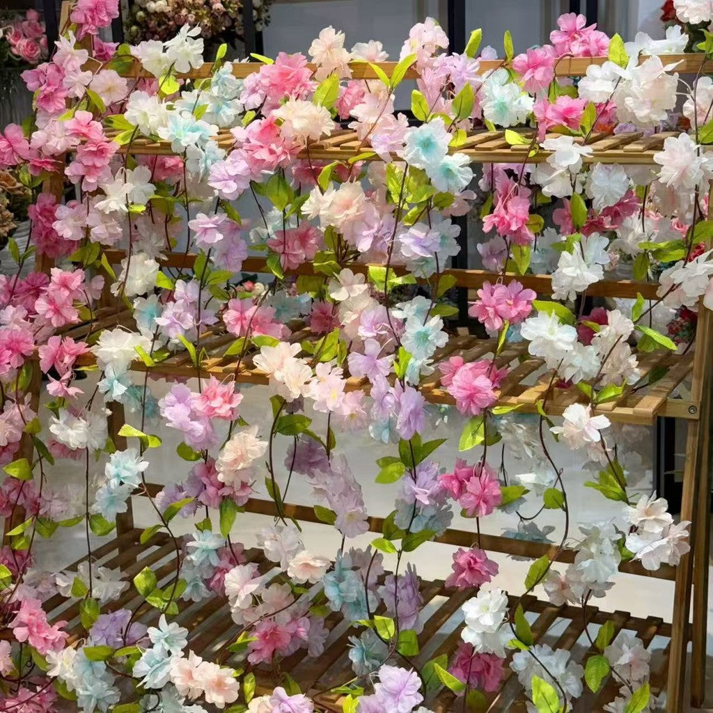 RBC05 17HD / 16Daun Sakura Cherry Blossom 2.1M Bunga Hias Rambat Plastik Dekorasi Dinding Rumah Acara Pernikahan Artificial