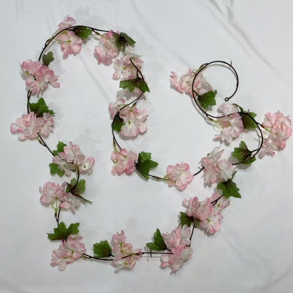 RBC06 18HD / 17Daun Sakura Cherry Blossom 2.4M Bunga Hias Rambat Plastik Dekorasi Dinding Rumah Acara Pernikahan Artificial