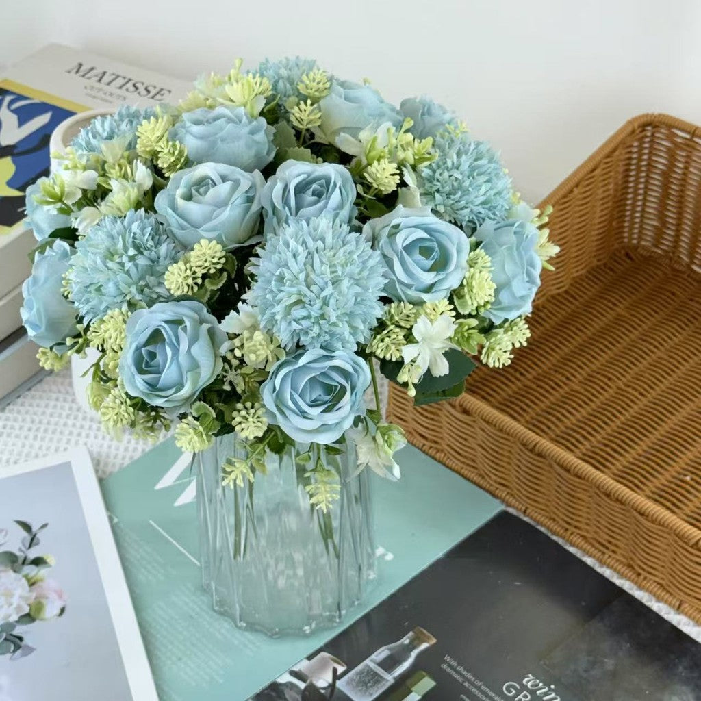 Bouquet bunga BKT 1025 FEIFEI 6Cbg Bunga MIX ROSE DAN HYDRA Artifisial Dekorasi Hiasan Seserahan