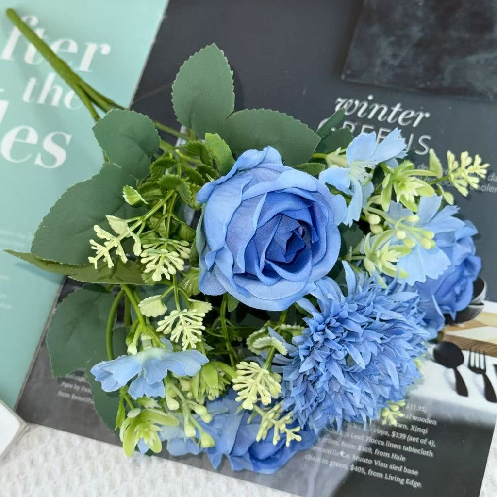 Bouquet bunga BKT 1025 FEIFEI 6Cbg Bunga MIX ROSE DAN HYDRA Artifisial Dekorasi Hiasan Seserahan