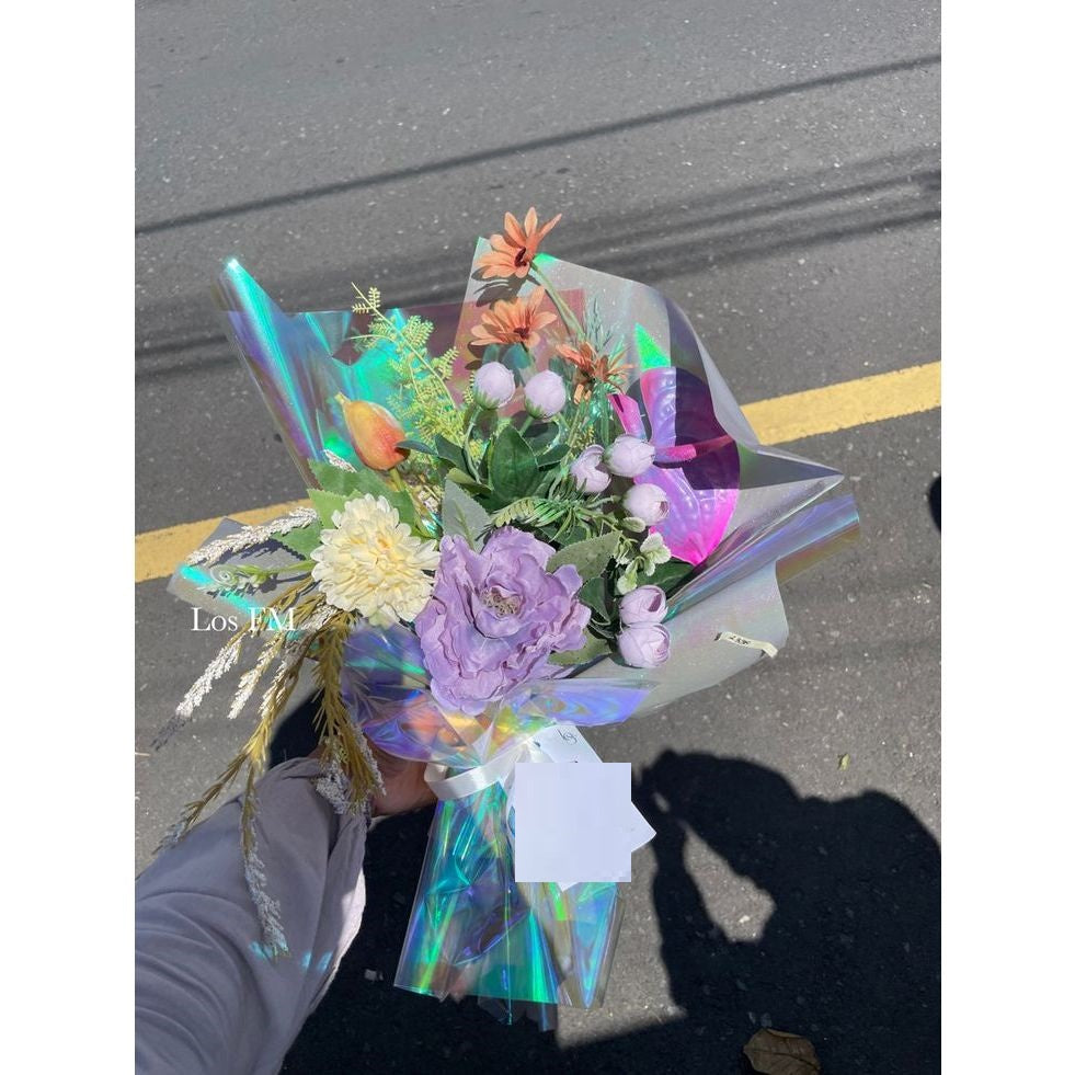 FL35 HOLOGRAM LEMBARAN Plastik OPP holographic rainbow transparent pelangi kertas bunga wrapping paper