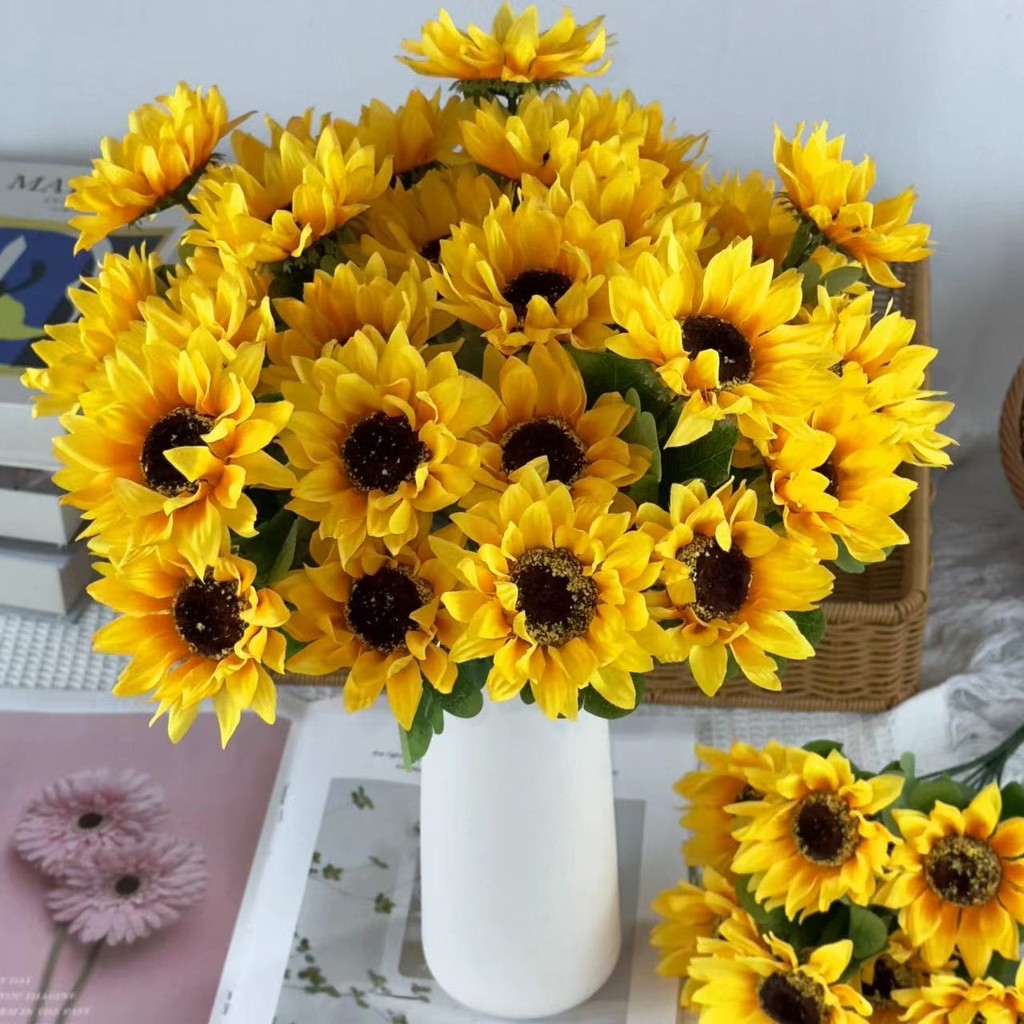 Bouquet bunga SUNFLOWER 7cbg Diameter 9cm Matahari Tangkai Artifisial Dekorasi