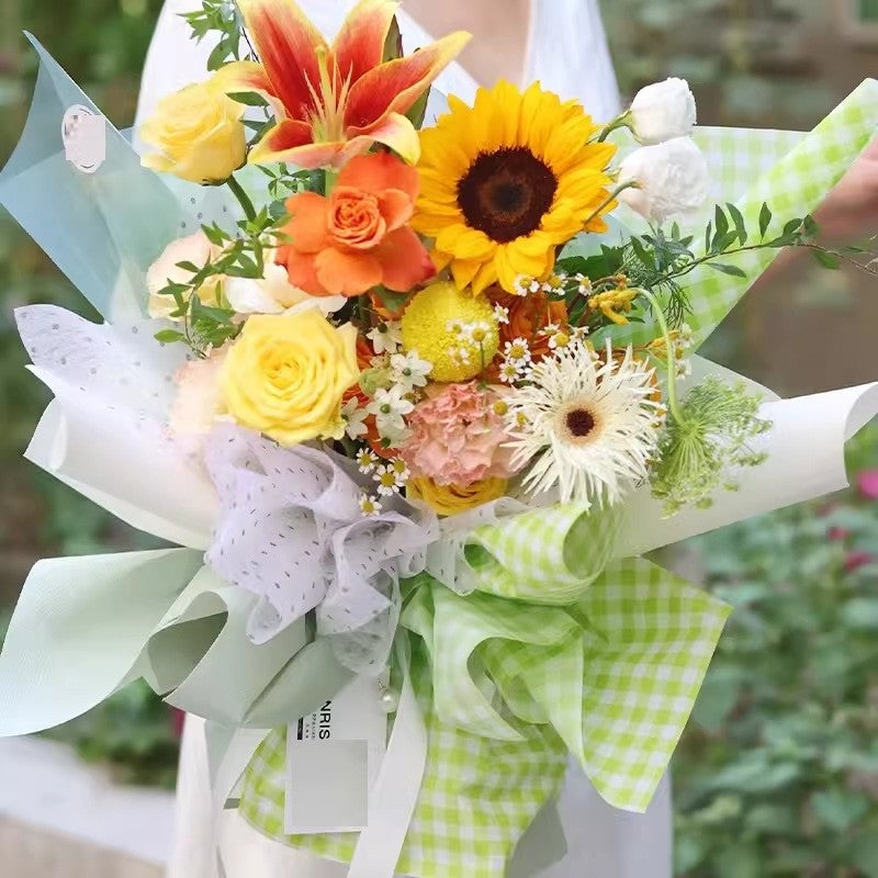 FL37 KOTAK KOTAK Kertas Bunga Paper Buket Motif Summer Plaid Kotak Kado Florist Cellophane