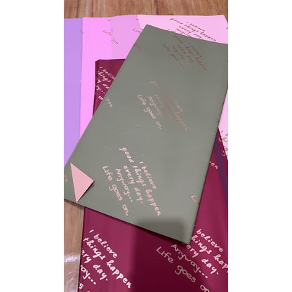 (5 LEMBAR) - FL15 BELIEVE Kertas Bunga Paper Buket Motif Tulisan Text Florist Cellophane