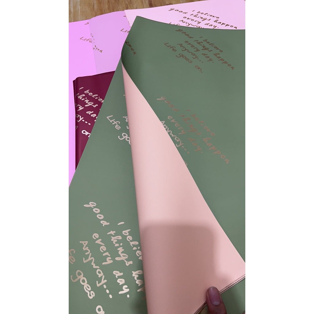 (5 LEMBAR) - FL15 BELIEVE Kertas Bunga Paper Buket Motif Tulisan Text Florist Cellophane