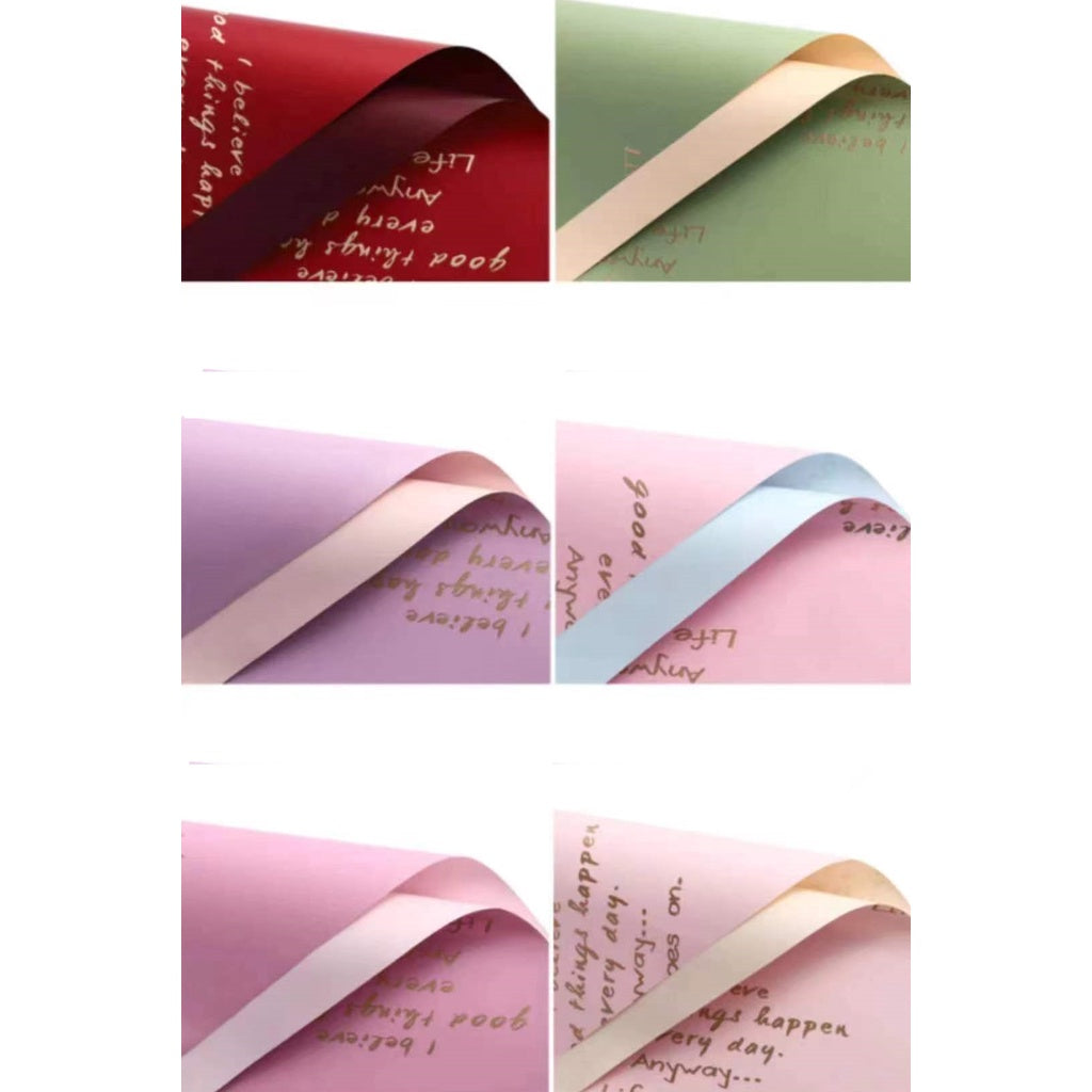 (5 LEMBAR) - FL15 BELIEVE Kertas Bunga Paper Buket Motif Tulisan Text Florist Cellophane