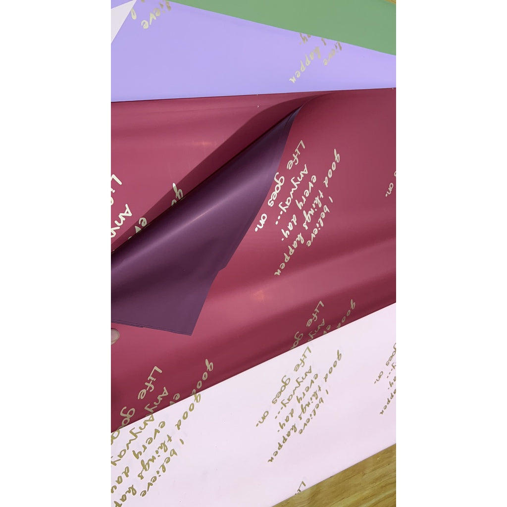 (5 LEMBAR) - FL15 BELIEVE Kertas Bunga Paper Buket Motif Tulisan Text Florist Cellophane