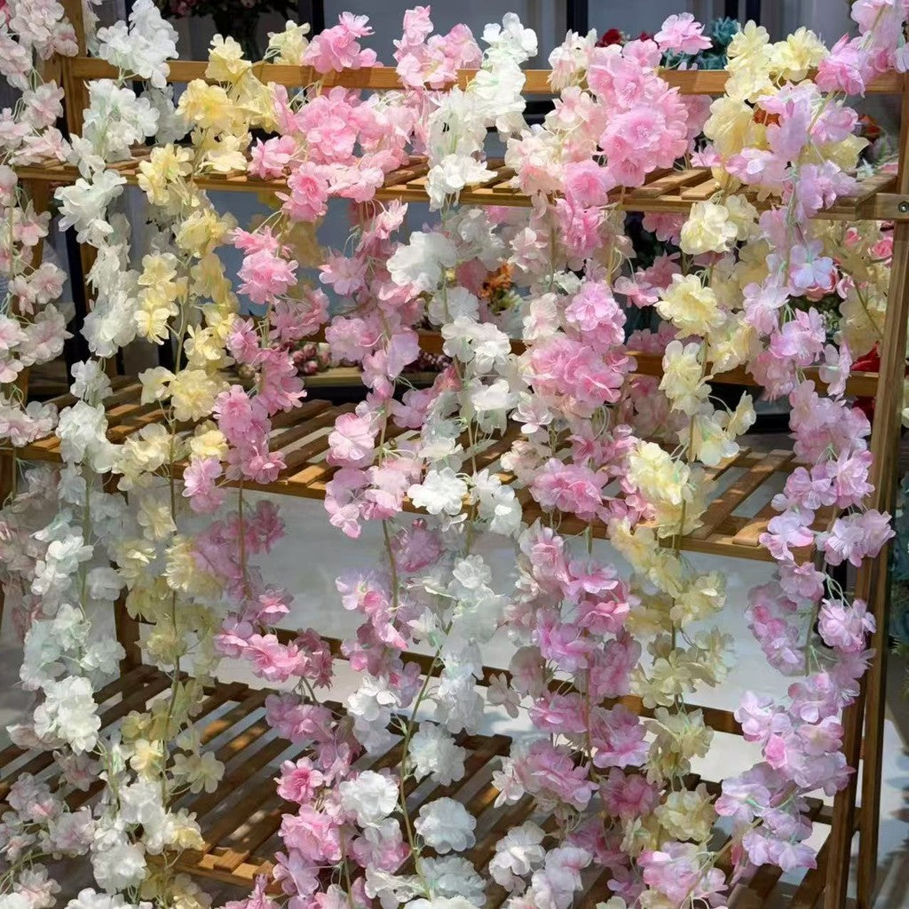 RBC07 46HD Sakura Cherry Blossom 1.8M Bunga Hias Rambat Plastik Dekorasi Dinding Rumah Acara Pernikahan Artificial