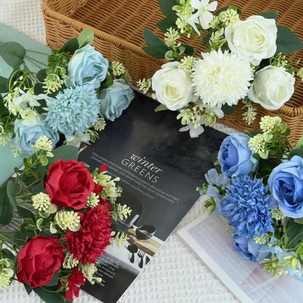 Bouquet bunga BKT 1025 FEIFEI 6Cbg Bunga MIX ROSE DAN HYDRA Artifisial Dekorasi Hiasan Seserahan