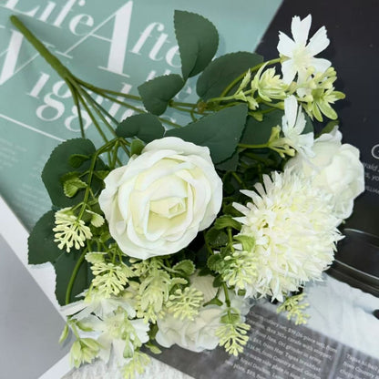 Bouquet bunga BKT 1025 FEIFEI 6Cbg Bunga MIX ROSE DAN HYDRA Artifisial Dekorasi Hiasan Seserahan