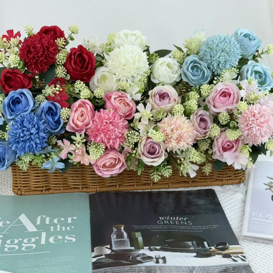 Bouquet bunga BKT 1025 FEIFEI 6Cbg Bunga MIX ROSE DAN HYDRA Artifisial Dekorasi Hiasan Seserahan