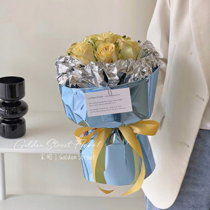 FL36 METALLIC Kertas Bunga Paper Buket Motif Polkadot Bulat Kado Florist Cellophane