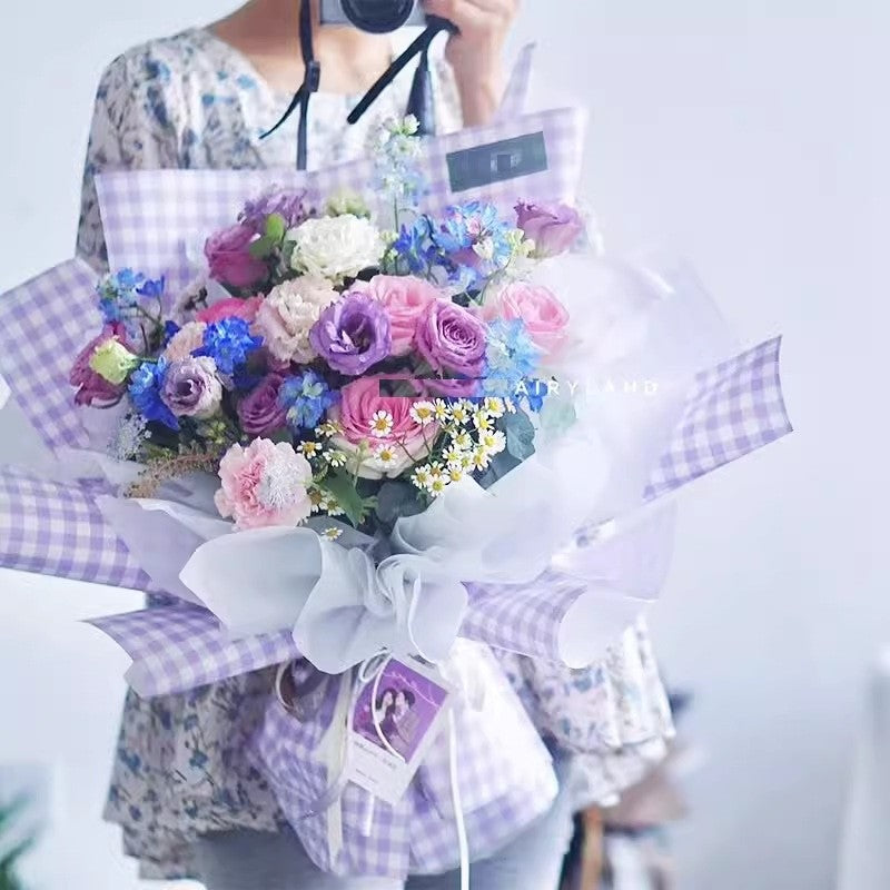 FL37 KOTAK KOTAK Kertas Bunga Paper Buket Motif Summer Plaid Kotak Kado Florist Cellophane