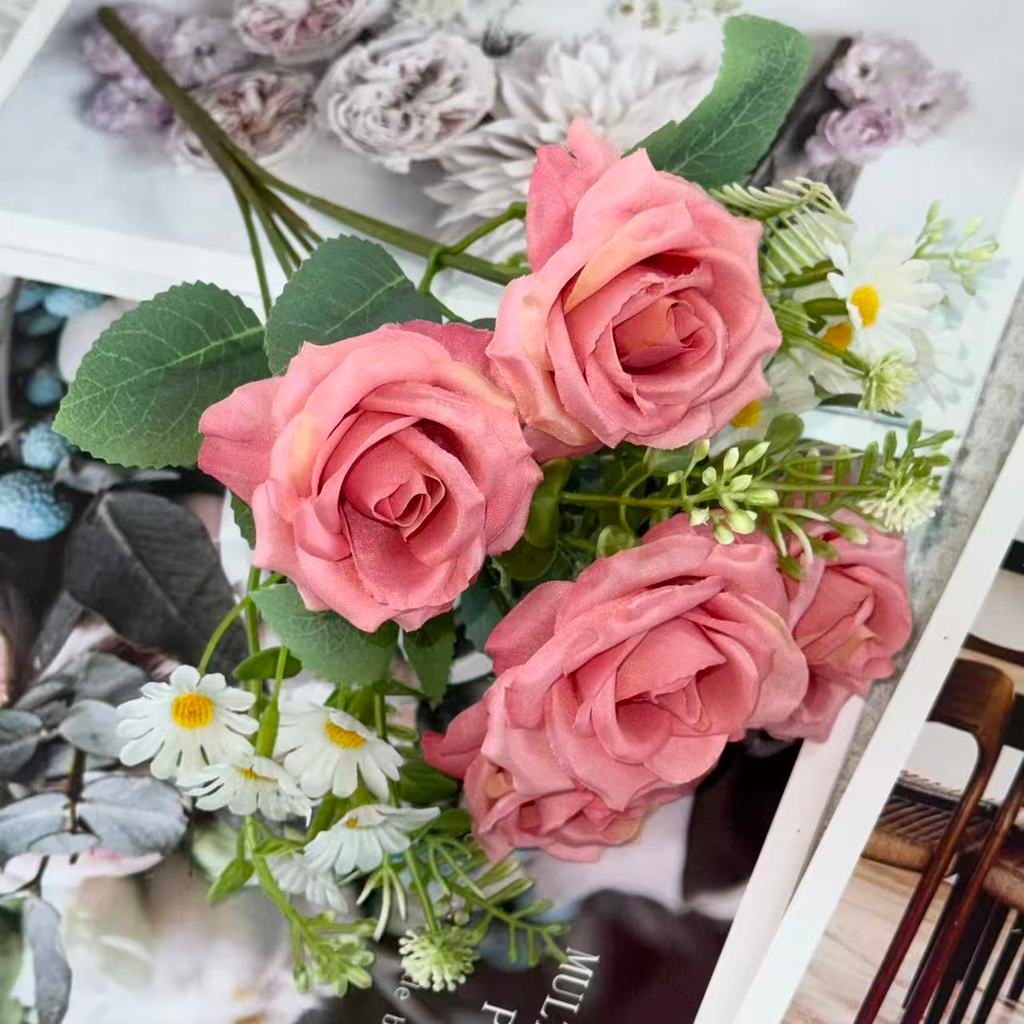 Bouquet bunga BKT 1046 MIZAM (x5) 7Cbg Bunga Mawar Artifisial Dekorasi Hiasan Seserahan Buket Palsu