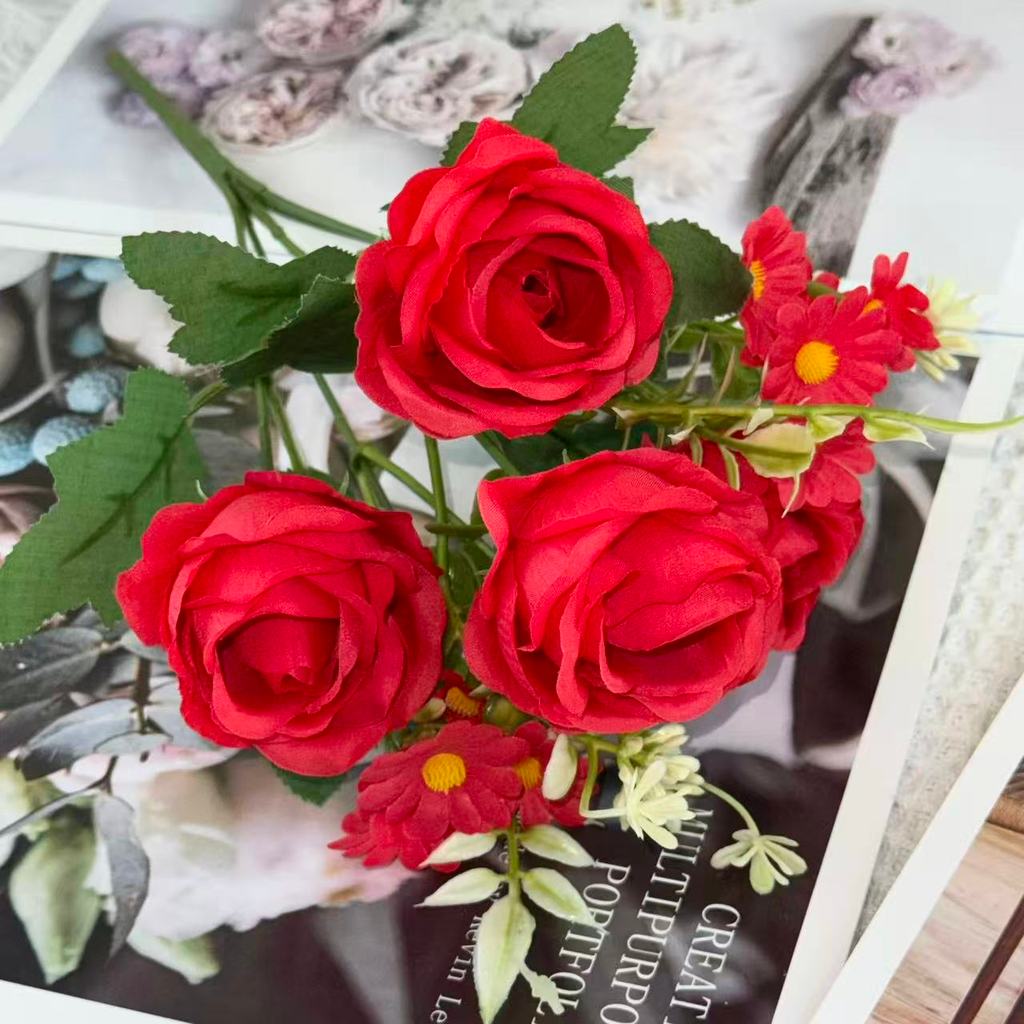Bouquet bunga BKT 1047 MIWA (x4) 6Cbg Bunga Mawar Artifisial Dekorasi Hiasan Seserahan Buket Palsu