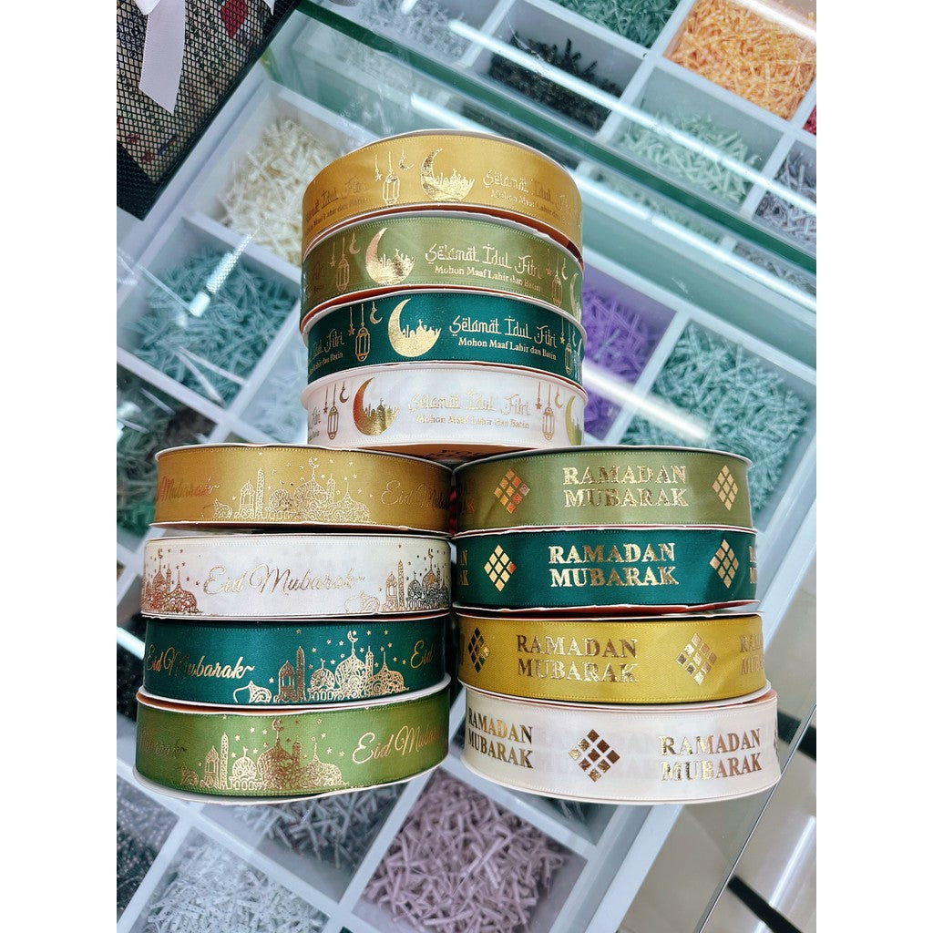PTA10 LEBARAN IDUL FITRI Pita Kado 2,5cm 20 YARD / Pita Dekorasi Buket