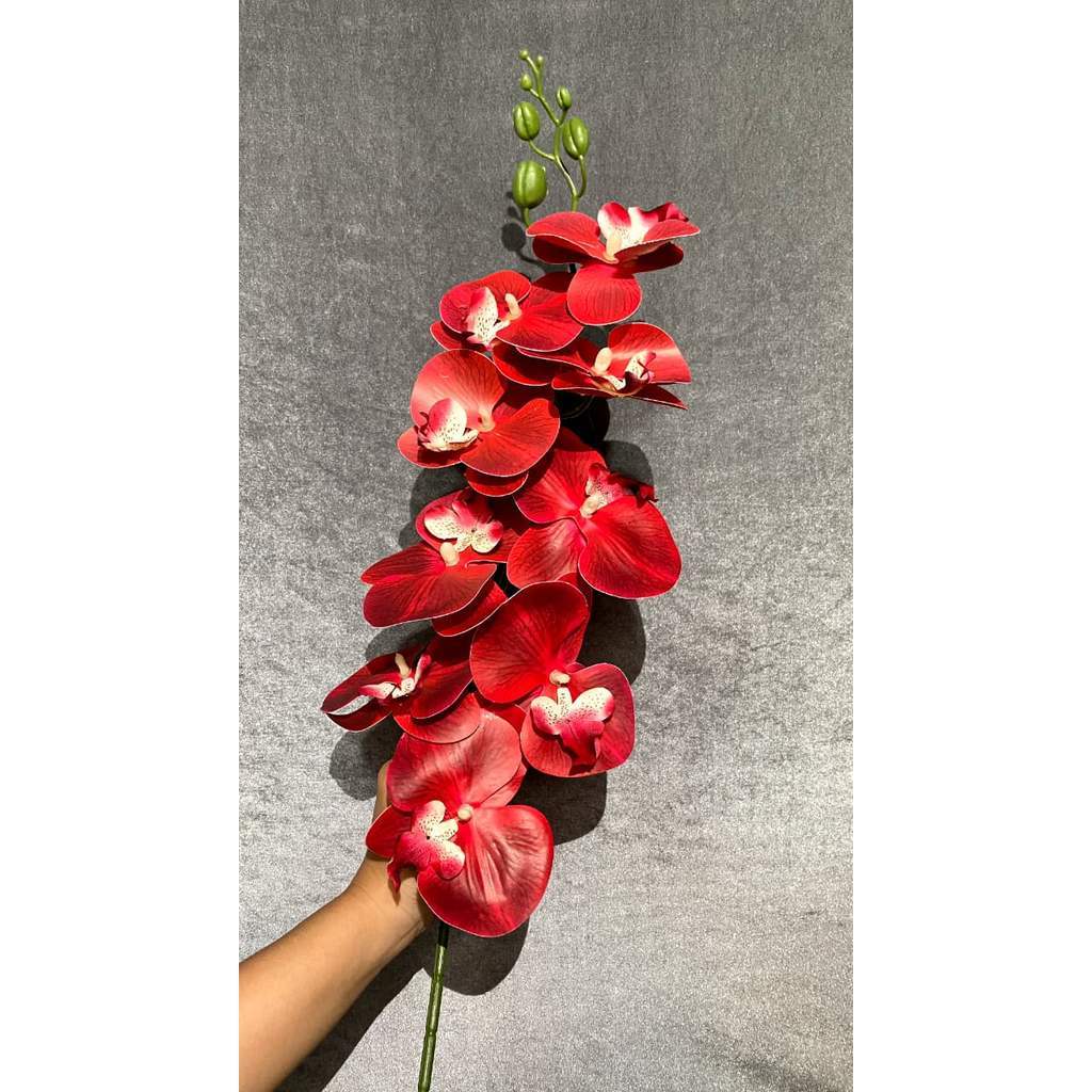 3D NEW Orchid 105cm Bunga Anggrek  Latex Premium Tebal Orchid Flower Real Touch 9 Kuntum