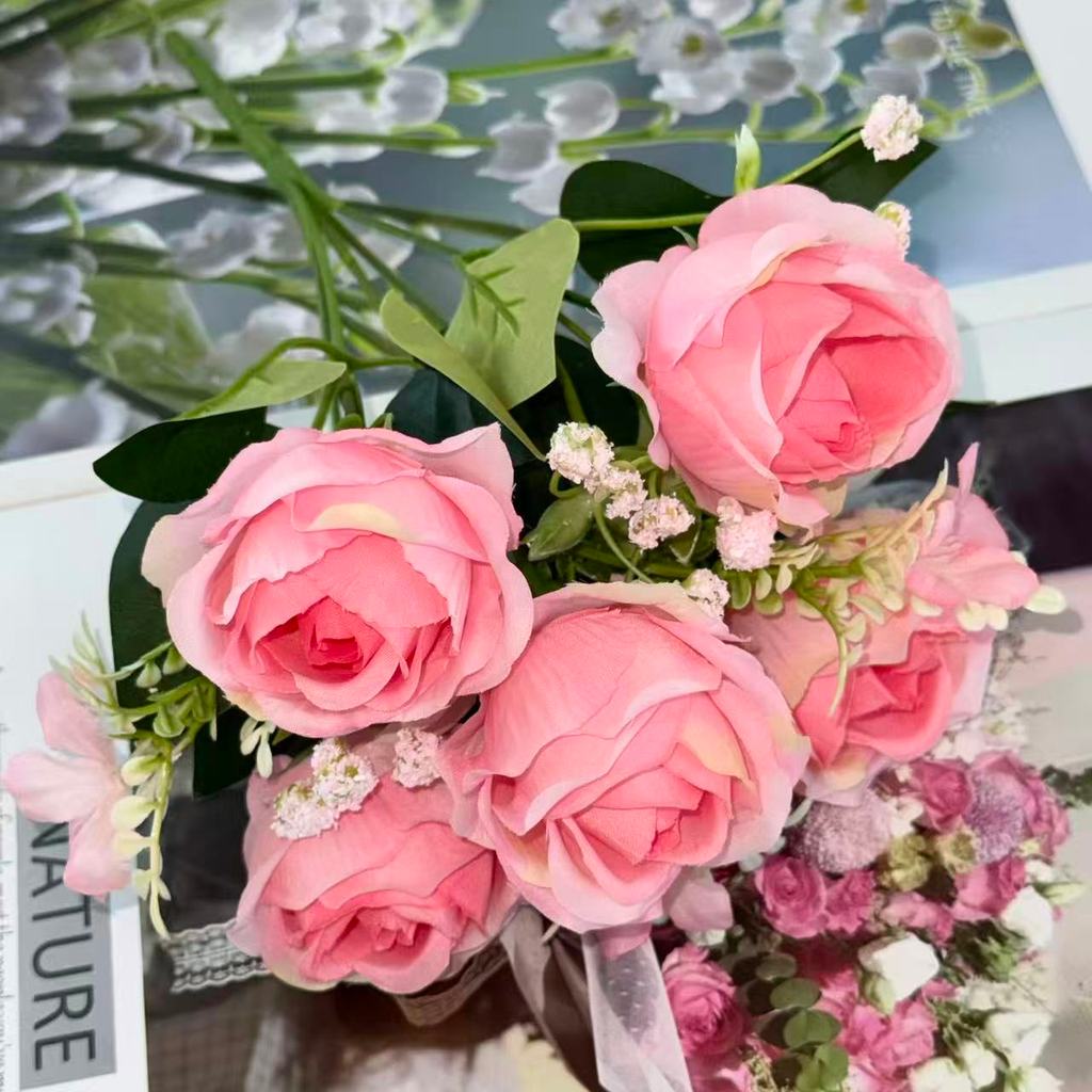 Bouquet bunga BKT 1042 LANROS (x6) 5Cbg Bunga Rose Artifisial Dekorasi Hiasan Seserahan Buket Palsu