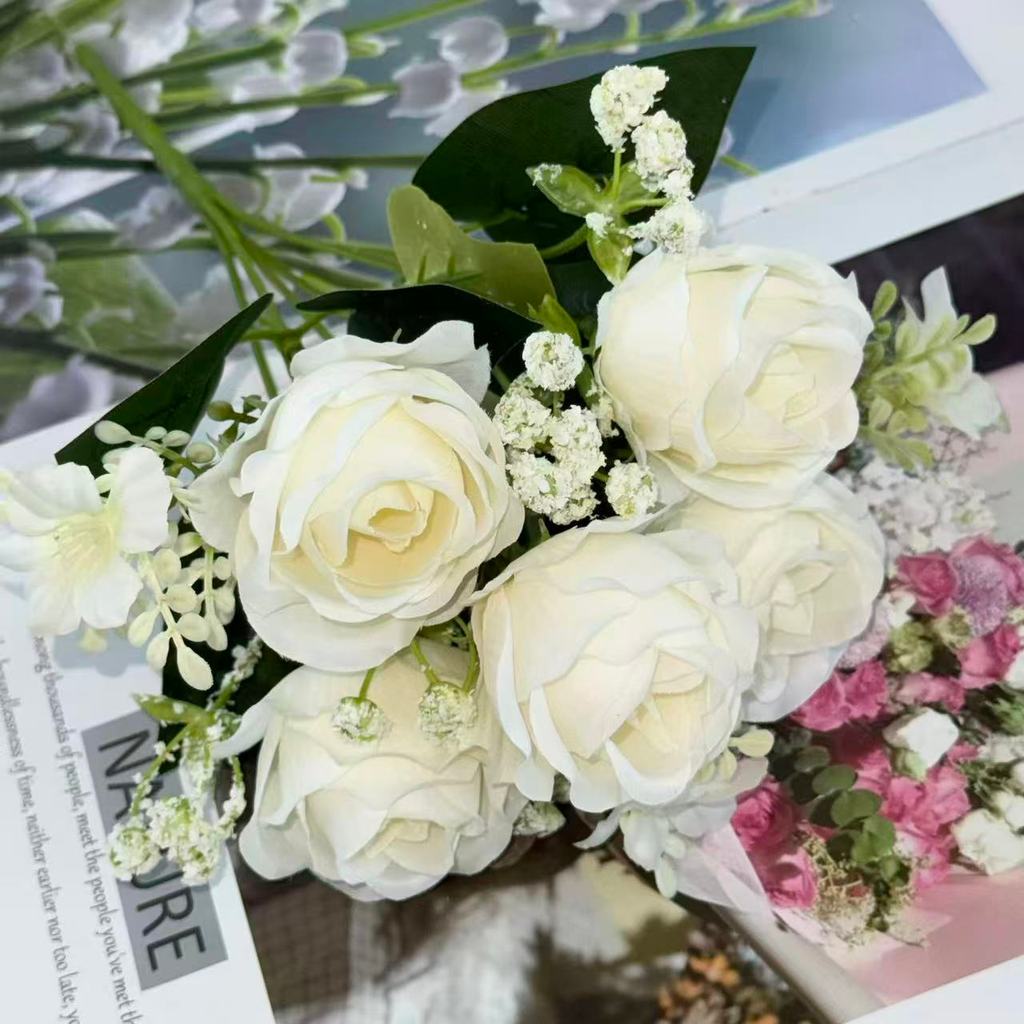 Bouquet bunga BKT 1042 LANROS (x6) 5Cbg Bunga Rose Artifisial Dekorasi Hiasan Seserahan Buket Palsu