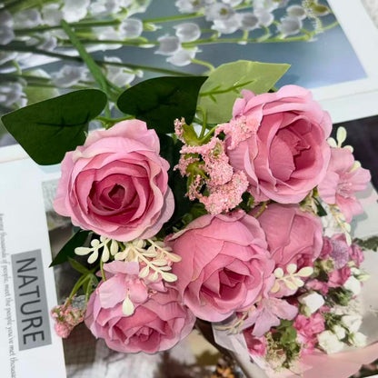 Bouquet bunga BKT 1042 LANROS (x6) 5Cbg Bunga Rose Artifisial Dekorasi Hiasan Seserahan Buket Palsu