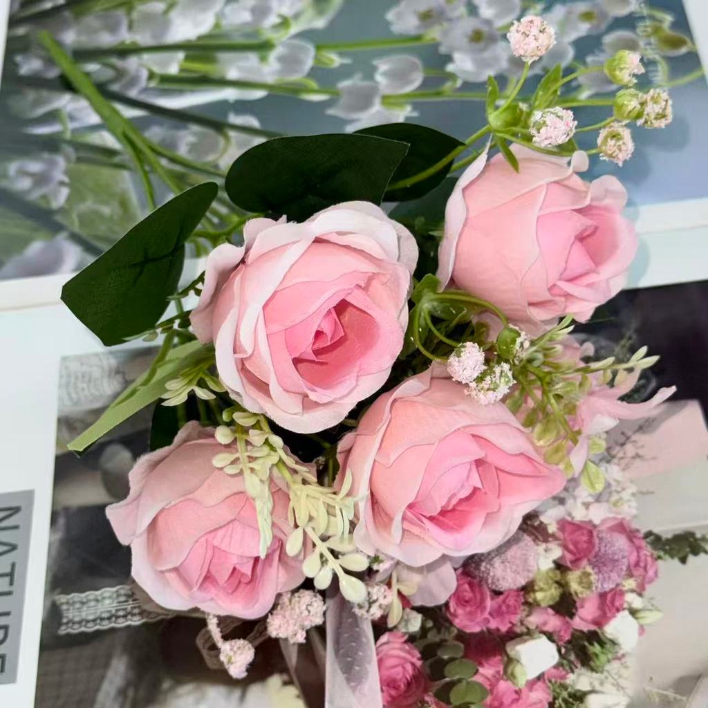 Bouquet bunga BKT 1042 LANROS (x6) 5Cbg Bunga Rose Artifisial Dekorasi Hiasan Seserahan Buket Palsu